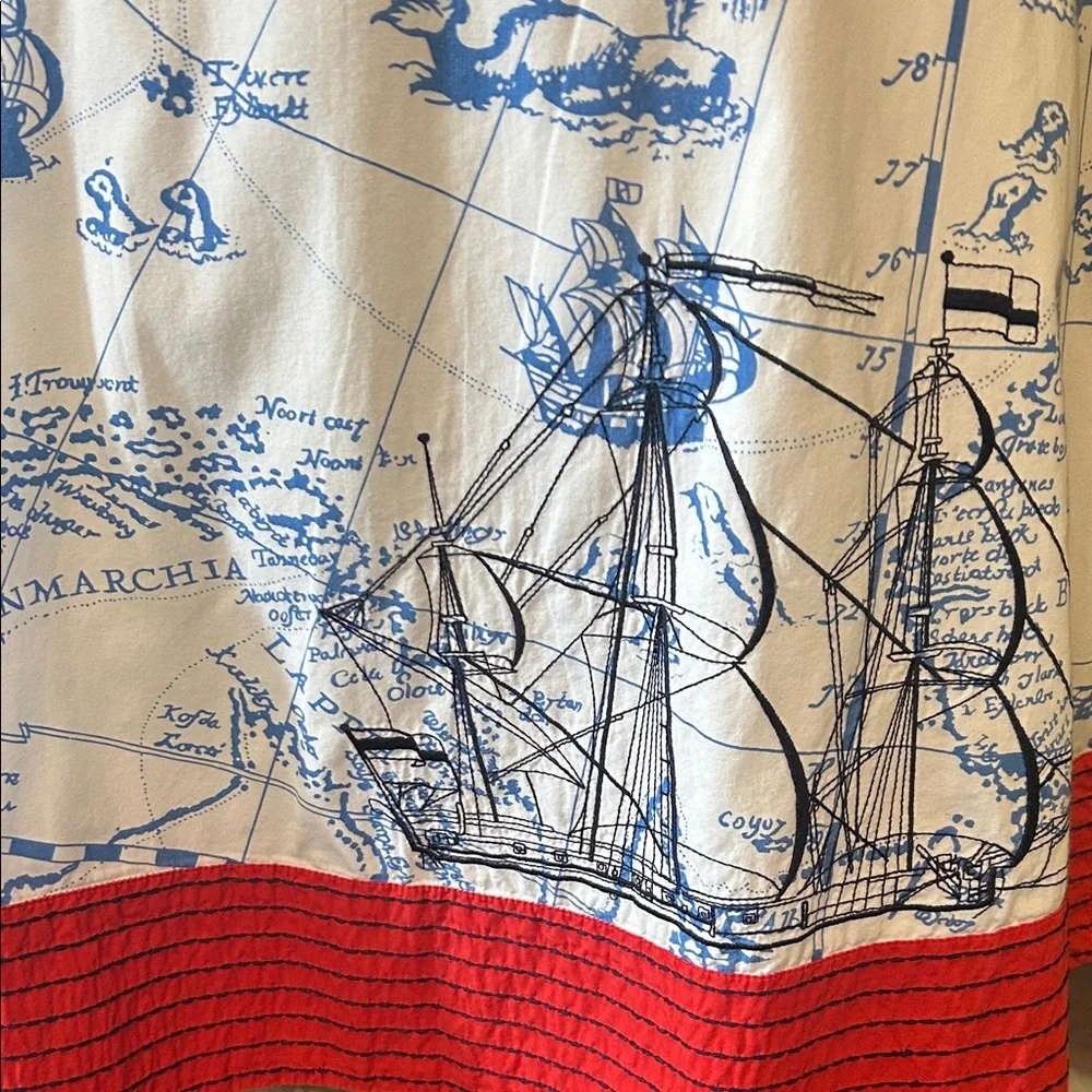 Y2K Seafarers Map Ship Embroidery Ric Rac Skirt 6P - Picture 3 of 14